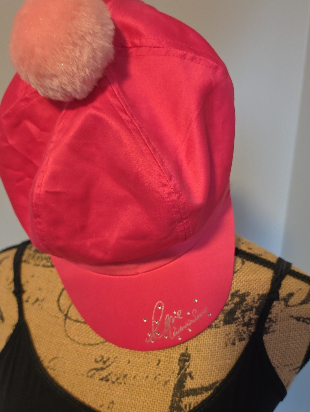 Pink Victoria Secret  Base Ball Style Cap with Pom Pom and Embellished Script